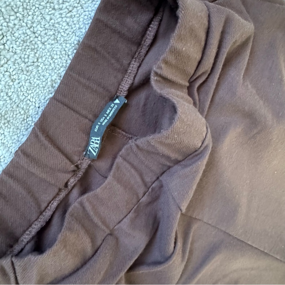 Zara Brown Wide Leg Pants Elastic Waist Pockets Pull On Size Small - Picture 6 of 11